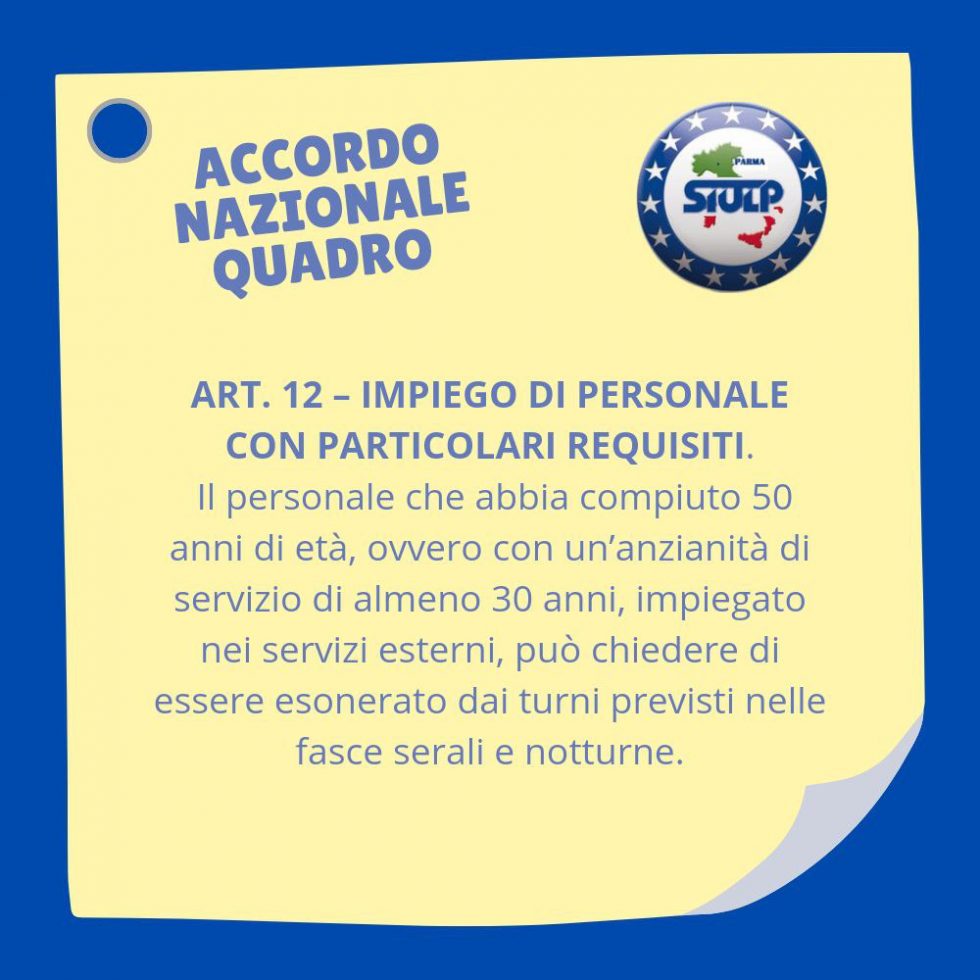 Scheda illustrata: Articolo 12: impiego con particolari requisiti