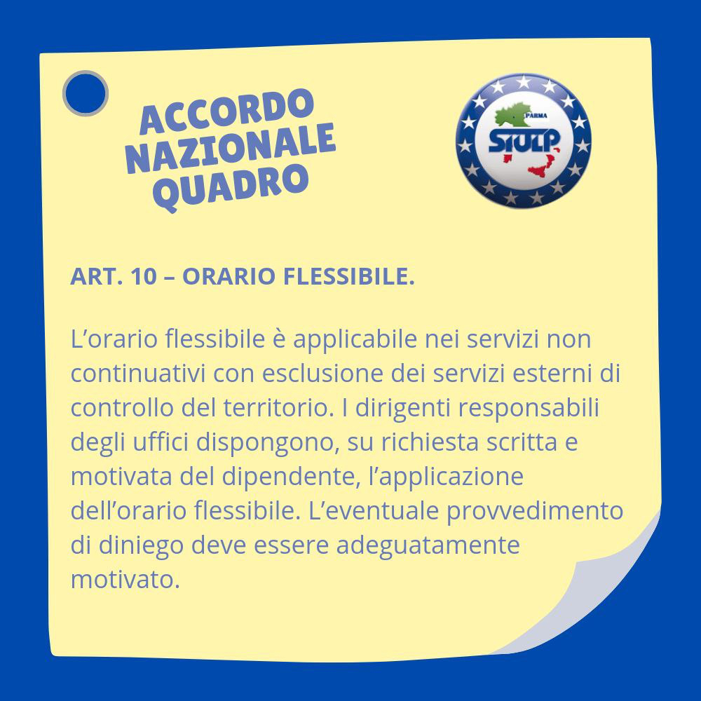 Scheda illustrata: Articolo 10: applicazione dell’orario flessibile