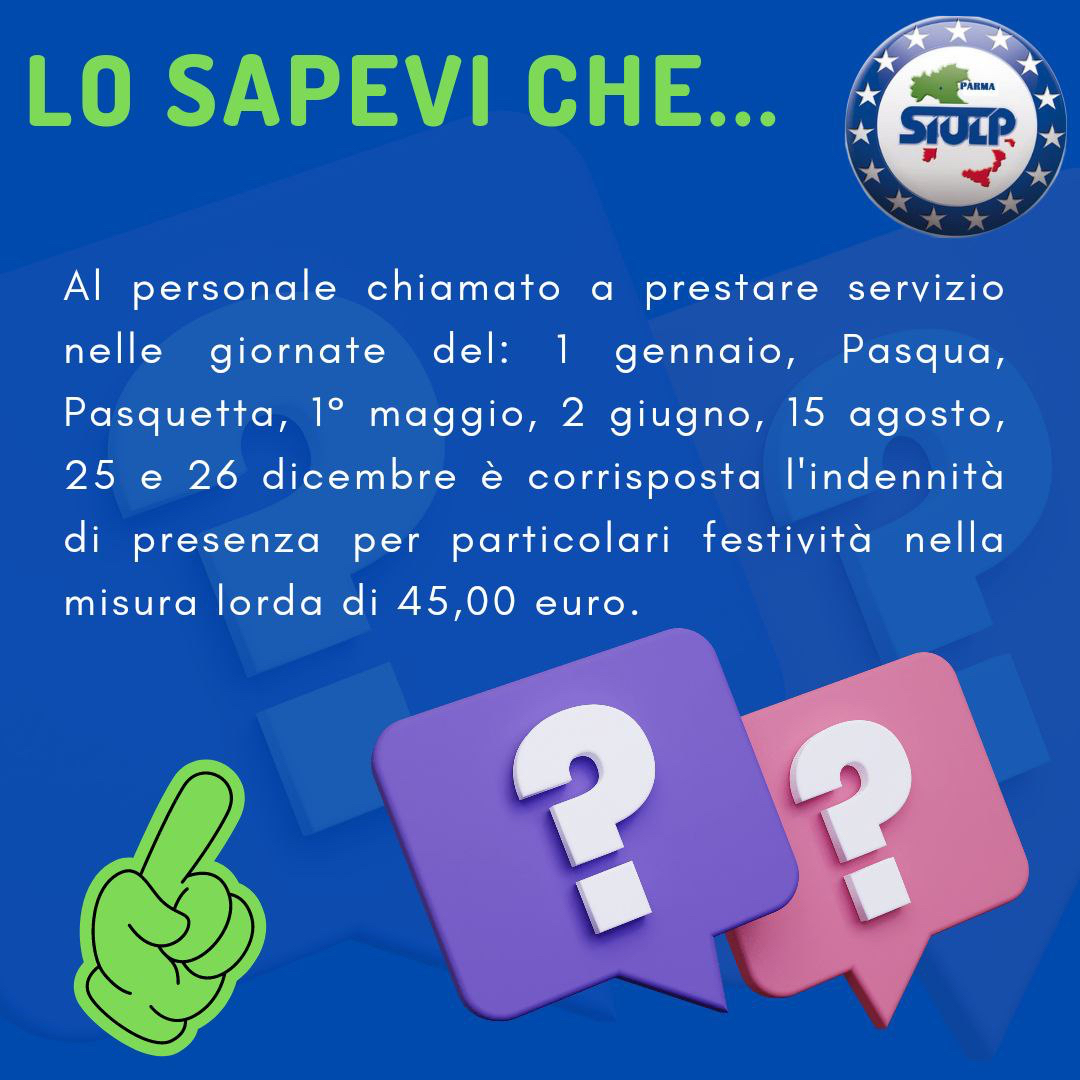 Scheda illustrata: Indennità nelle festività particolari